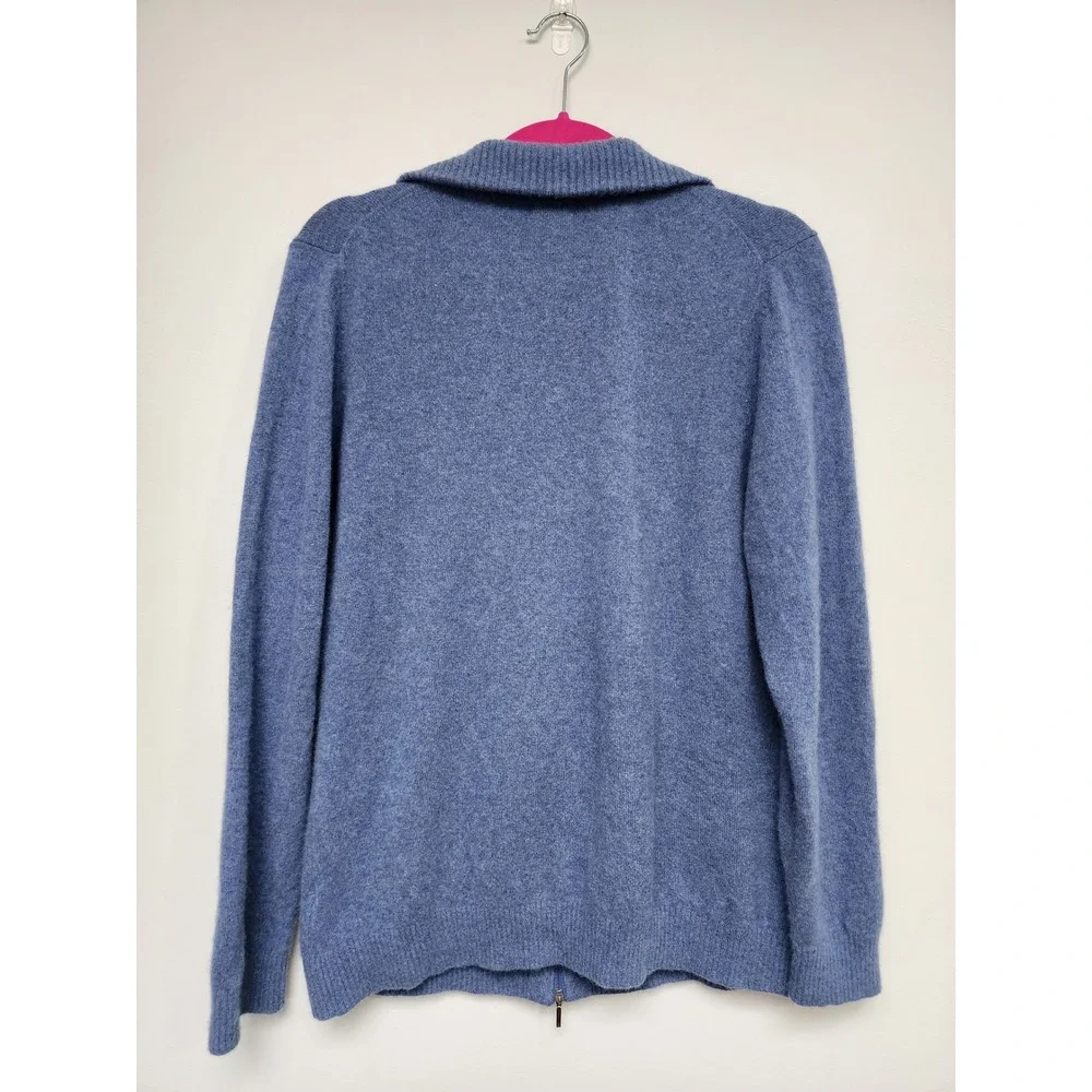 LL Bean Mens XL 100% Cashmere Full Zip Sweater Blue Heather Mock‎ Neck